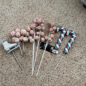 Christmas Festive Glitter Candy Cane and Sprinkle Ball Picks